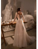 Long Sleeves Ivory Glitter Tulle Sparkly Wedding Dress